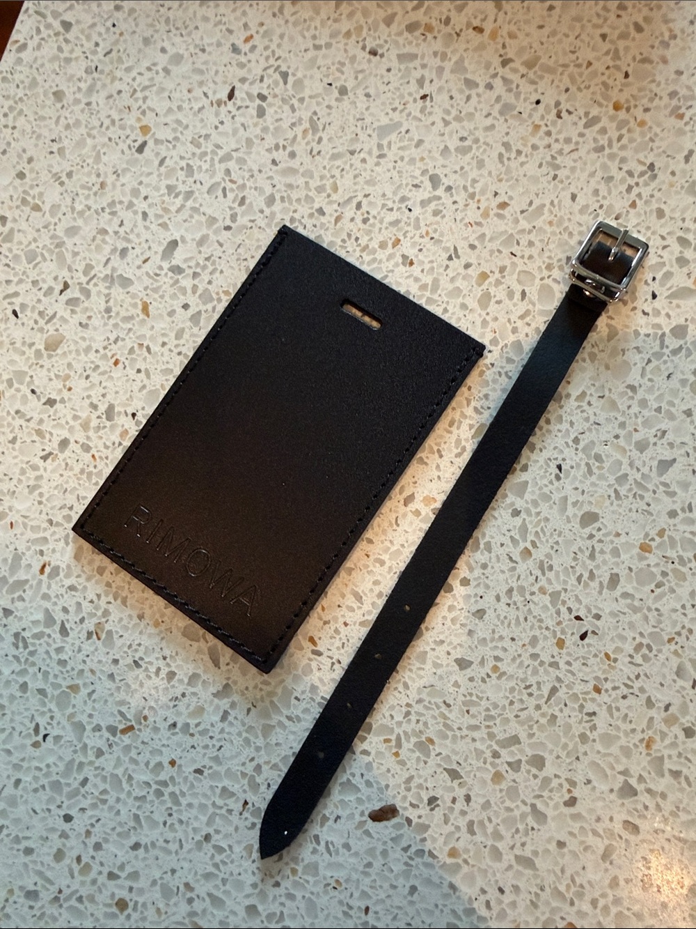 RIMOWA Black Leather Luggage Tag with Buckle Strap
